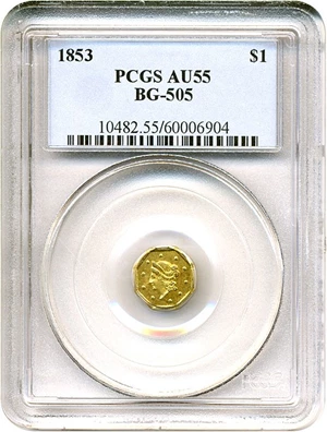 image for: Cal Gold: 1853 $1 BG-505 PCGS AU55