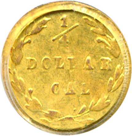 image for: Cal Gold: 1871 25c BG-840 PCGS AU55 