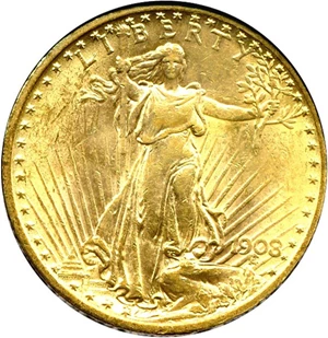image for: 1908 $20 No Motto ICG MS62