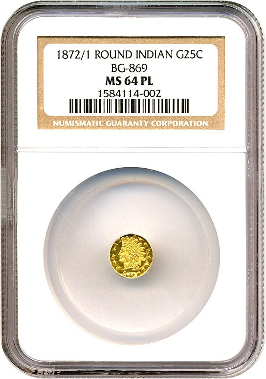 image for: Cal Gold: 1872/1 25c BG-869 NGC MS64PL 