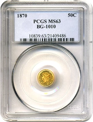 image for: Cal Gold: 1870 50c BG-1010 PCGS MS63