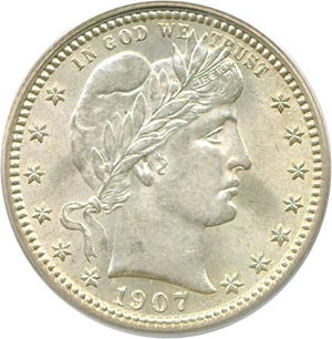 image for: 1907 25c PCGS MS62