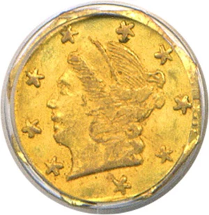 image for: Cal Gold: 1870 25c BG-713 PCGS MS63