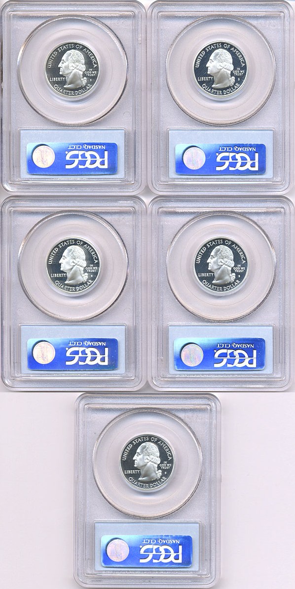 image for: 2007-S 25c State Quarters Proof Set - Silver (5 coins) PCGS Proof 69 DCameo