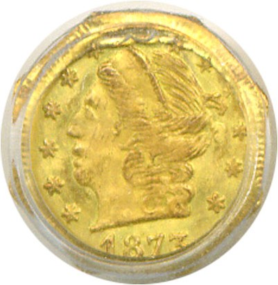image for: Cal Gold: 1873 25c BG-728 PCGS MS66 