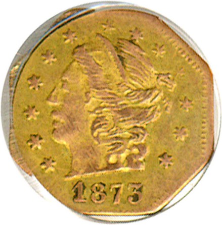 image for: Cal Gold: 1873 25c BG-728 PCGS AU53 