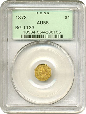 image for: Cal Gold: 1873 $1 BG-1123 PCGS AU55