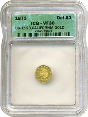image for: Cal Gold: 1873 $1 BG-1123 ICG VF30
