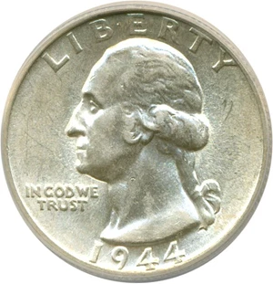 image for: 1944 25c ANACS AU58 (DDO-010, DMR-011)