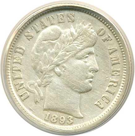 image for: 1893-S/S 10c  ANACS XF40 Details (Cleaned) 