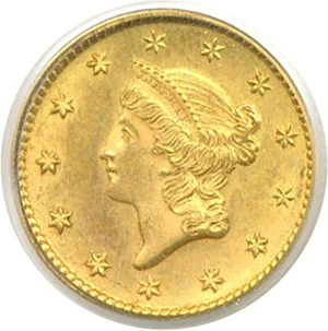 image for: 1853 G$1 PCGS MS62