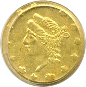 image for: Cal Gold: 1865 25c BG-822 PCGS AU58
