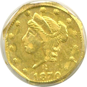 image for: Cal Gold: 1870 25c BG-763 PCGS AU58 OGH