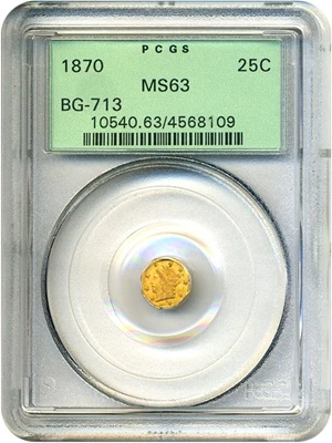 image for: Cal Gold: 1870 25c BG-713 PCGS MS63