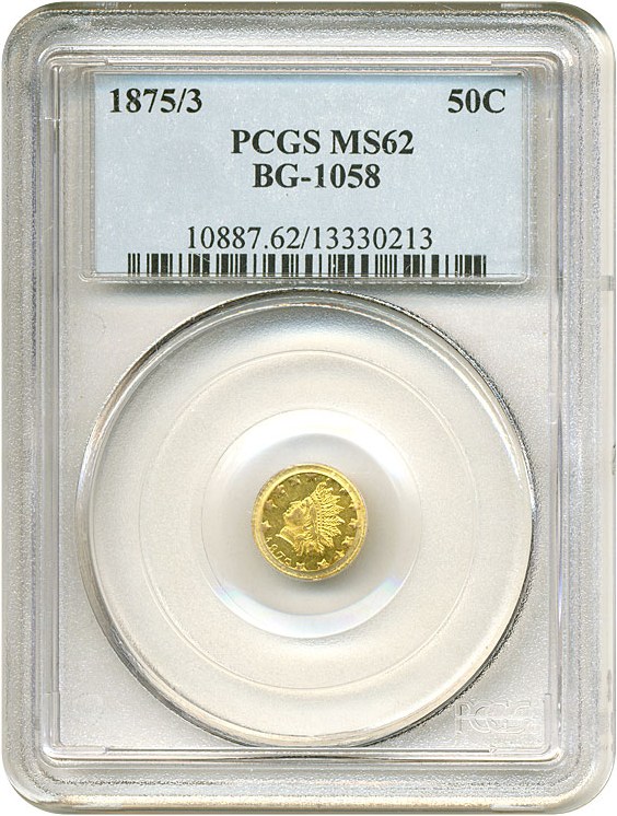 image for: Cal Gold: 1875/3 50c BG-1058 PCGS MS62 