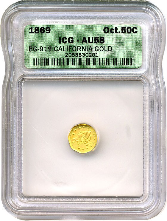 image for: Cal Gold: 1869 50c BG-919 ICG AU58 (BG-919) 