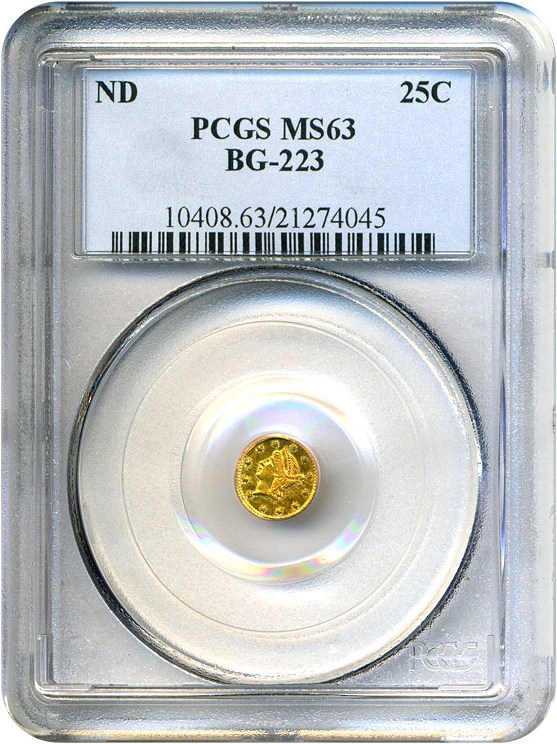 image for: Cal Gold: ND 25c BG-223 PCGS MS63 