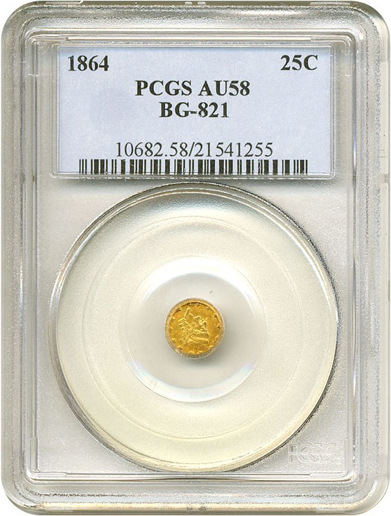image for: Cal Gold: 1864 25c BG-821 PCGS AU58 