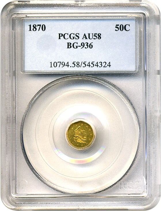 image for: Cal Gold: 1870 50c BG-936 PCGS AU58 