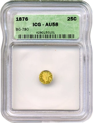 image for: Cal Gold: 1876 25c BG-780 ICG AU58
