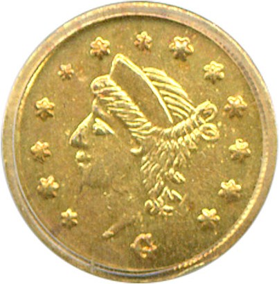image for: Cal Gold: 1867 25c BG-825 PCGS MS62 
