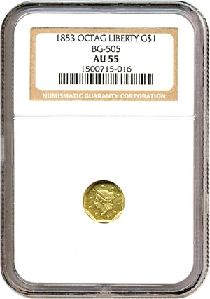 image for: Cal Gold: 1853 $1 BG-505 NGC AU55
