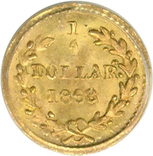 image for: Cal Gold: 1868 25c BG-806 PCGS MS63