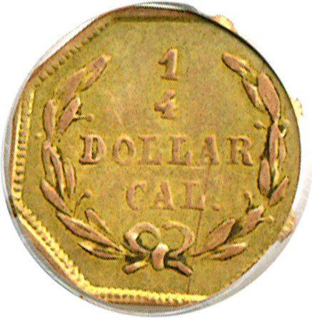 image for: Cal Gold: 1873 25c BG-728 PCGS AU53 