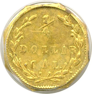 image for: Cal Gold: 1870 25c BG-762 PCGS AU58