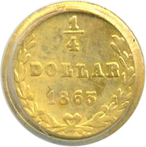 image for: Cal Gold: 1865 25c BG-822 PCGS AU58