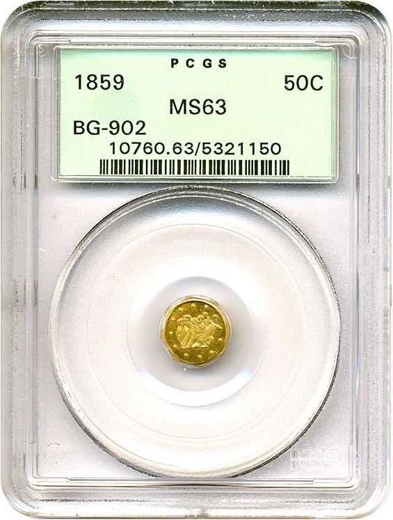 image for: Cal Gold: 1859 50c BG-902 PCGS MS63 
