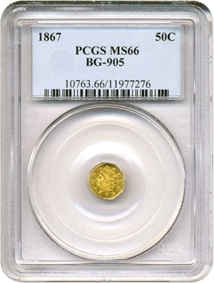 image for: Cal Gold: 1867 50c BG-905 PCGS MS66