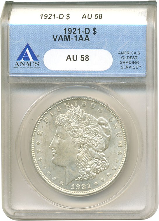 image for: 1921-D $1 VAM 1AA  ANACS AU58 
