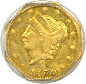 image for: Cal Gold: 1870 25c BG-762 PCGS MS61