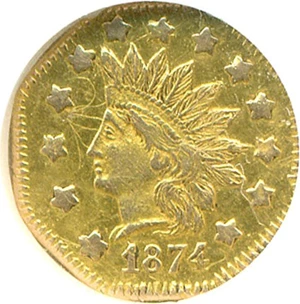 image for: Cal Gold: 1874 $1 BG-1124 NGC AU55
