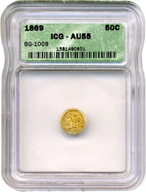 image for: Cal Gold: 1869 50c BG-1009 ICG AU55
