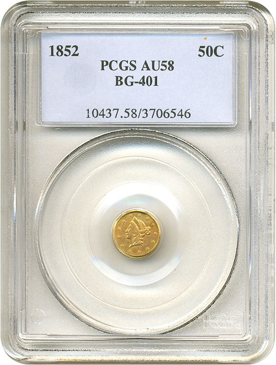 image for: Cal Gold: 1852 50c BG-401 PCGS AU58 
