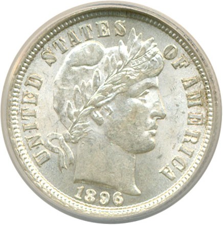 image for: 1896 10c  ANACS MS60 Details (Damaged, Repunched Date)