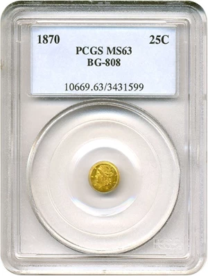 image for: Cal Gold: 1870 25c BG-808 PCGS MS63