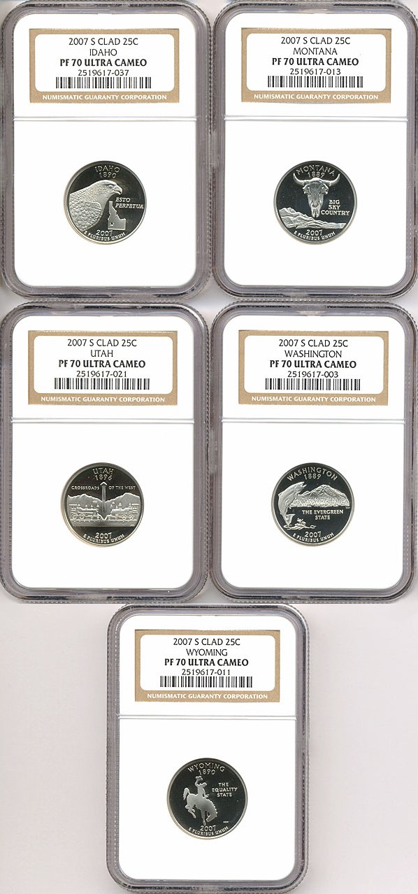 image for: 2007-S 25c State Quarters Proof Set - Clad (5 coins) NGC Proof 70 UCameo