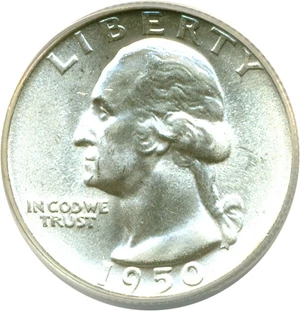 image for: 1950 25c ANACS MS64 (DDR Die 1, FS-801)