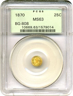 image for: Cal Gold: 1870 25c BG-808 PCGS MS63