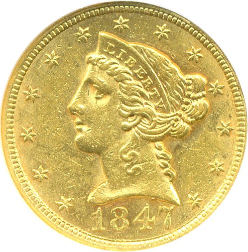 image for: 1847 $5  NGC AU58