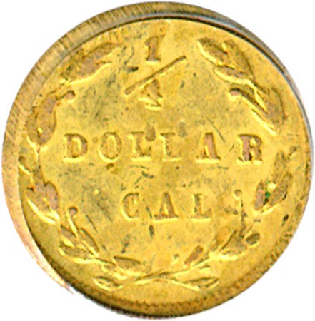 image for: Cal Gold: 1871 25c BG-840 PCGS AU55 