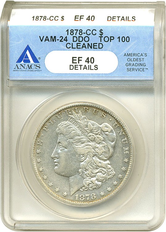 image for: Top 100 VAM: 1878-CC $1 VAM 24  DDO ANACS XF40 Details (Cleaned)  