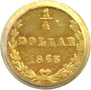 image for: Cal Gold: 1865 25c BG-822 PCGS AU58