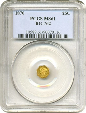 image for: Cal Gold: 1870 25c BG-762 PCGS MS61
