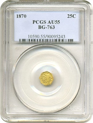 image for: Cal Gold: 1870 25c BG-763 PCGS AU55
