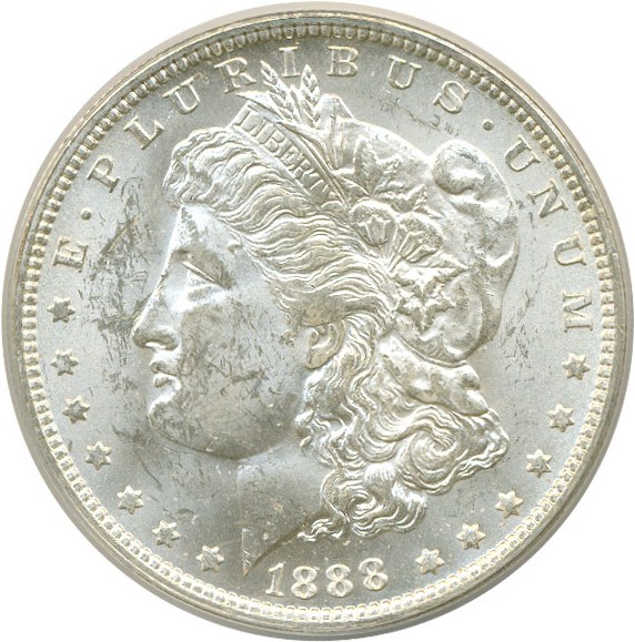 image for: Top 100 VAM: 1888-O $1 VAM 1A  E Rev ANACS MS62 