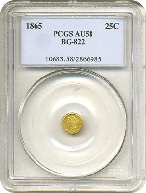 image for: Cal Gold: 1865 25c BG-822 PCGS AU58
